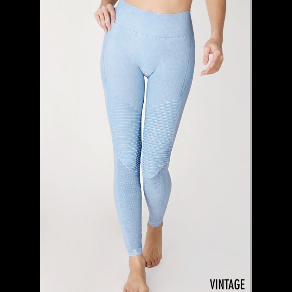 NEW Vintage Moto Designed Long Leggings in Sky Blue